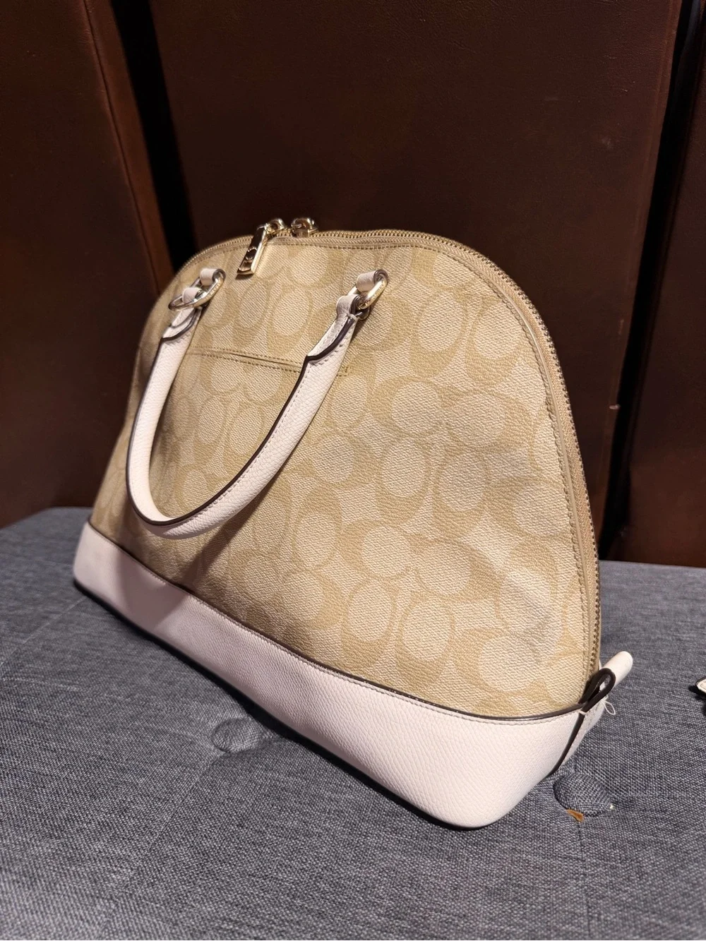 Coach Signature Dome Satchel — Beige & White Trim
